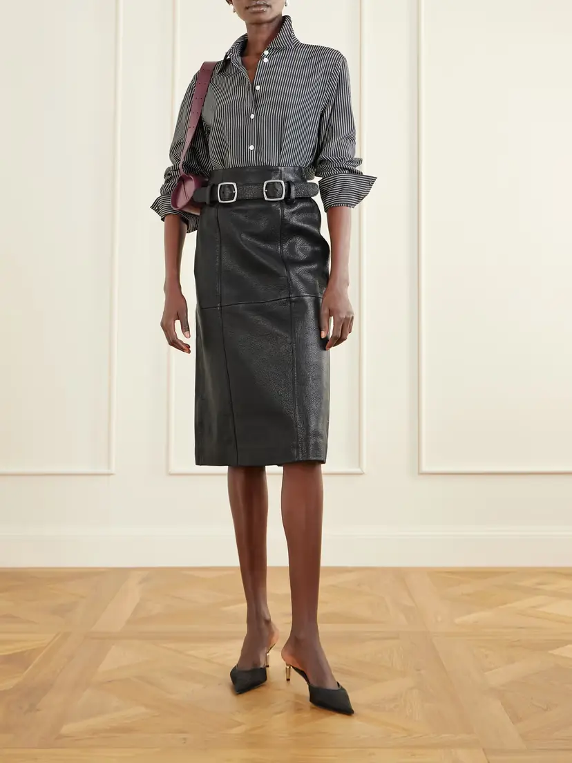Sea Gwen Belted Paneled Textured-leather Midi Skirt | Thumbnail 2 Sea Gwen Belted Paneled Textured-leather Midi Skirt | Thumbnail 2