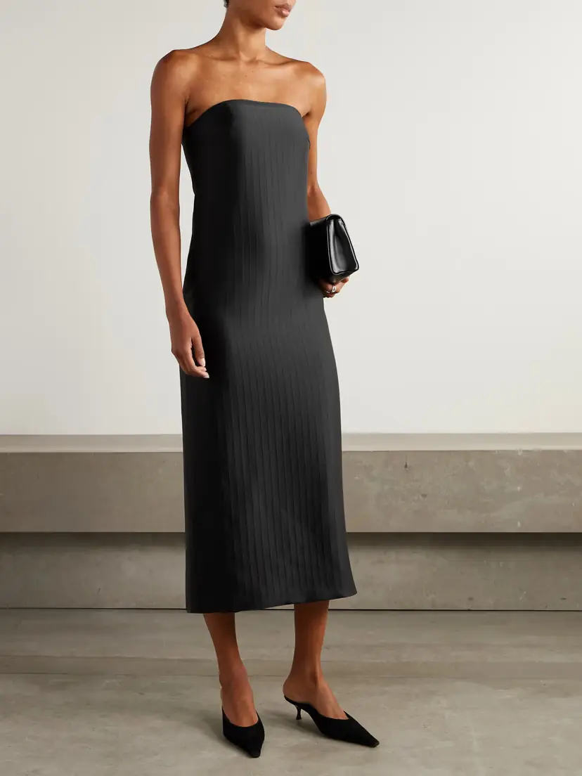 Loulou de Saison Giulia Strapless Paneled Satin Midi Dress | Thumbnail 2 Loulou de Saison Giulia Strapless Paneled Satin Midi Dress | Thumbnail 2