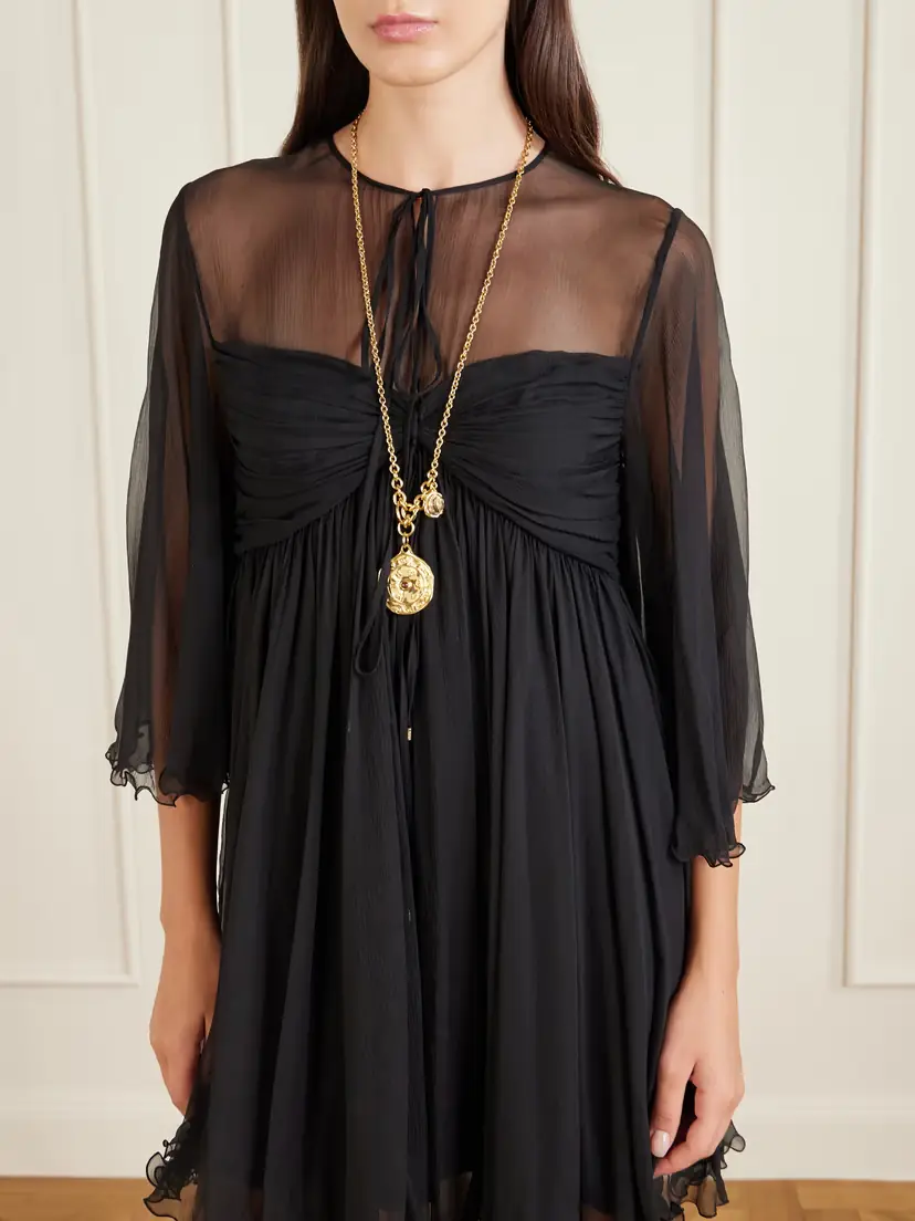 Chloé Tie-detailed Gathered Silk-chiffon Mini Dress | Thumbnail 3