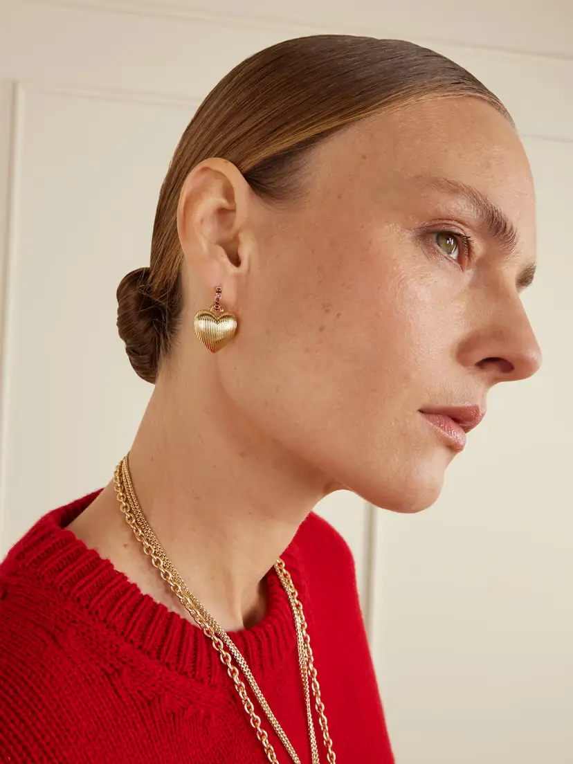 Roxanne Assoulin Textured Heart Gold-tone Crystal Earrings | Thumbnail 4 Roxanne Assoulin Textured Heart Gold-tone Crystal Earrings | Thumbnail 4