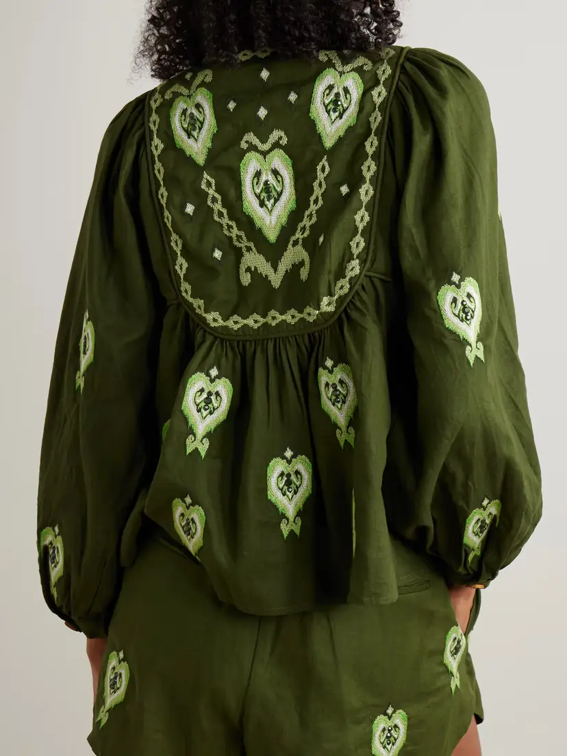 Farm Rio Embellished Embroidered Linen-blend Blouse | Thumbnail 3 Farm Rio Embellished Embroidered Linen-blend Blouse | Thumbnail 3