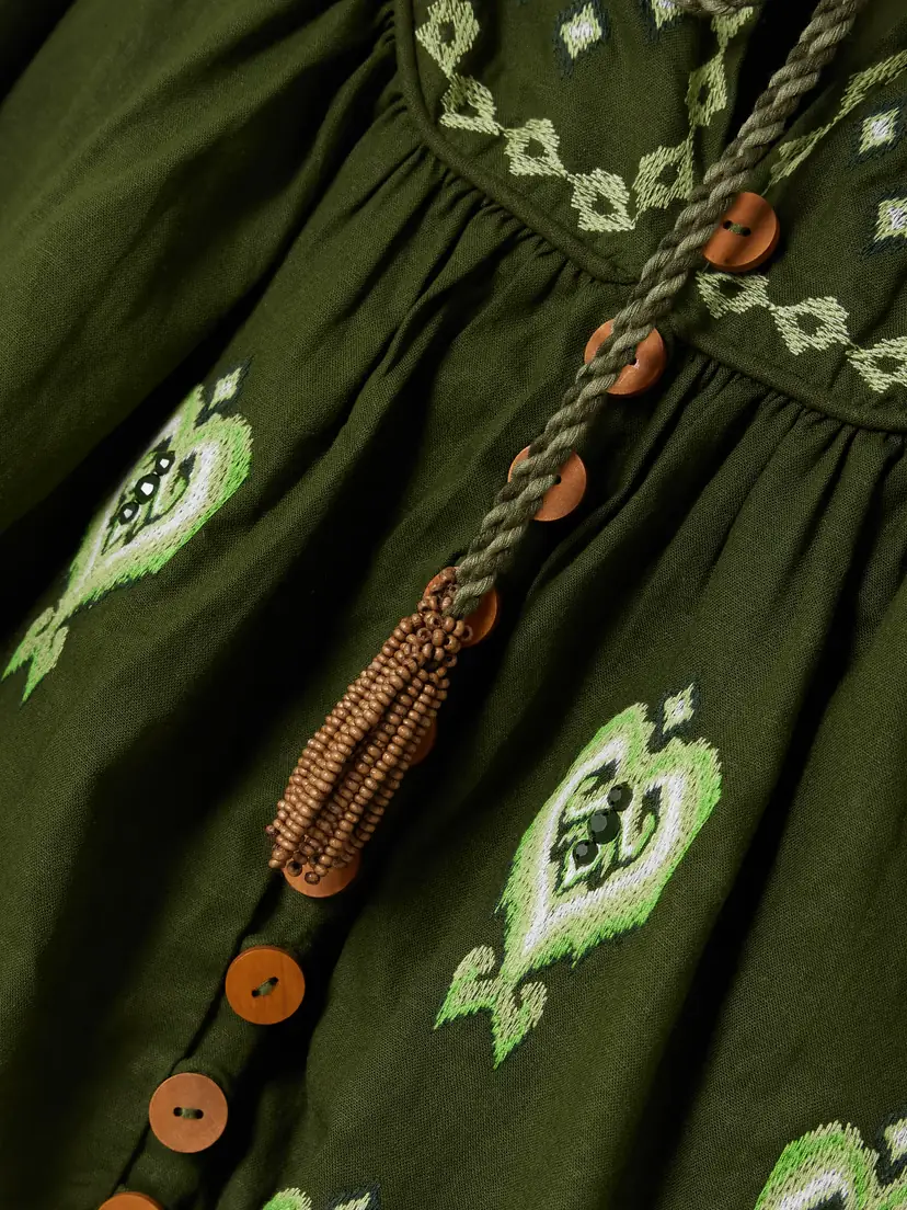 Farm Rio Embellished Embroidered Linen-blend Blouse | Thumbnail 4 Farm Rio Embellished Embroidered Linen-blend Blouse | Thumbnail 4
