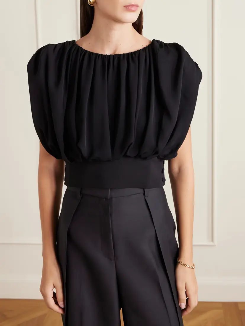 Heirlome Cummerbund Cropped Gathered Silk-georgette Blouse | Thumbnail 3 Heirlome Cummerbund Cropped Gathered Silk-georgette Blouse | Thumbnail 3