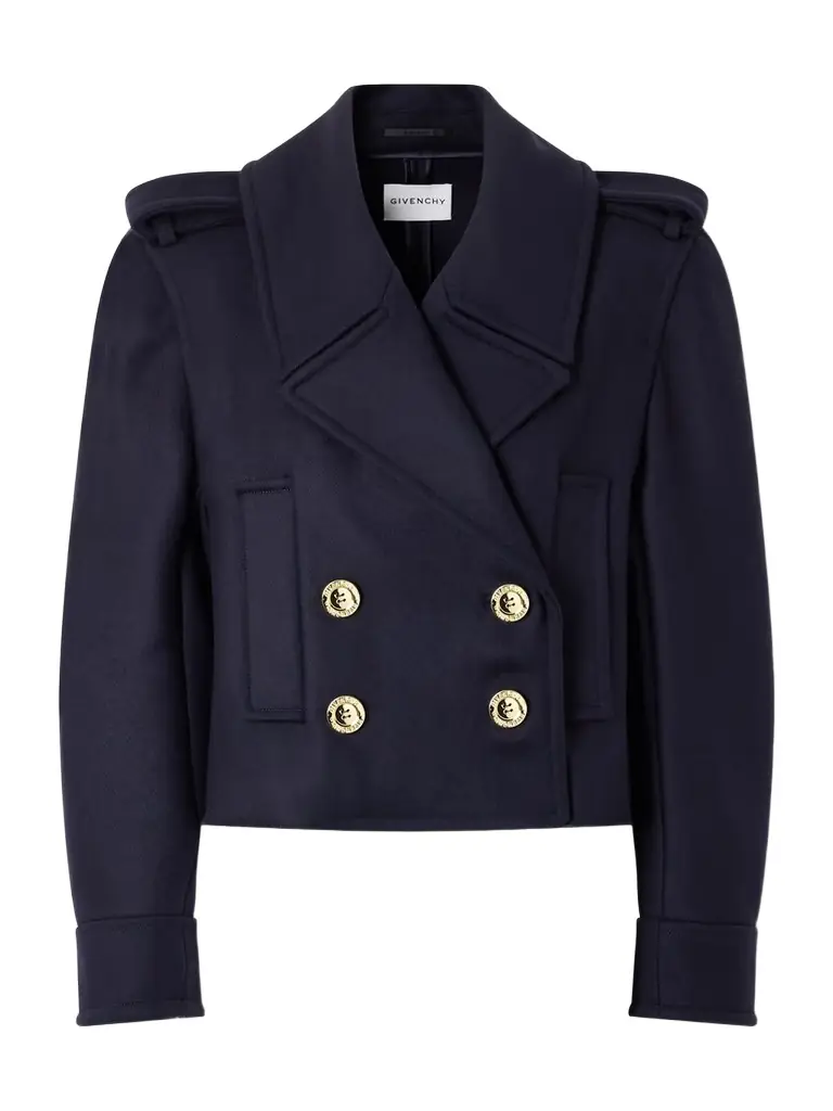 Givenchy Double-breasted Cropped Melton Wool-twill Coat | Image 1 Givenchy Double-breasted Cropped Melton Wool-twill Coat | Image 1
