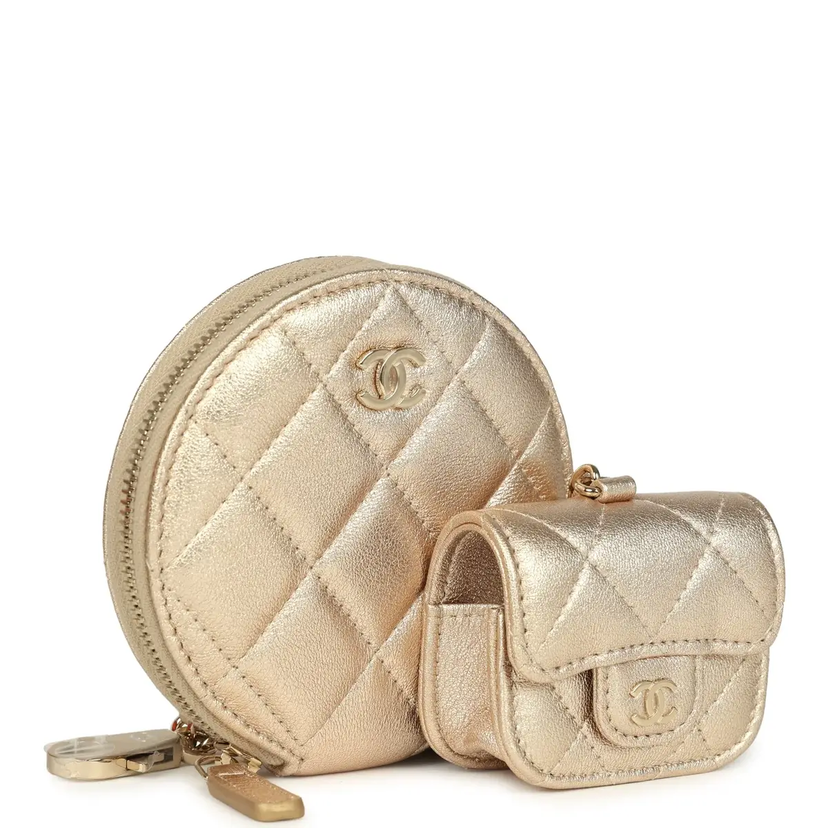 Chanel Chanel Round Clip-On Coin Purse and Airpod Pro Case Metallic Gold Goatskin Light Gold Hardware | Thumbnail 2 Chanel Chanel Round Clip-On Coin Purse and Airpod Pro Case Metallic Gold Goatskin Light Gold Hardware | Thumbnail 2