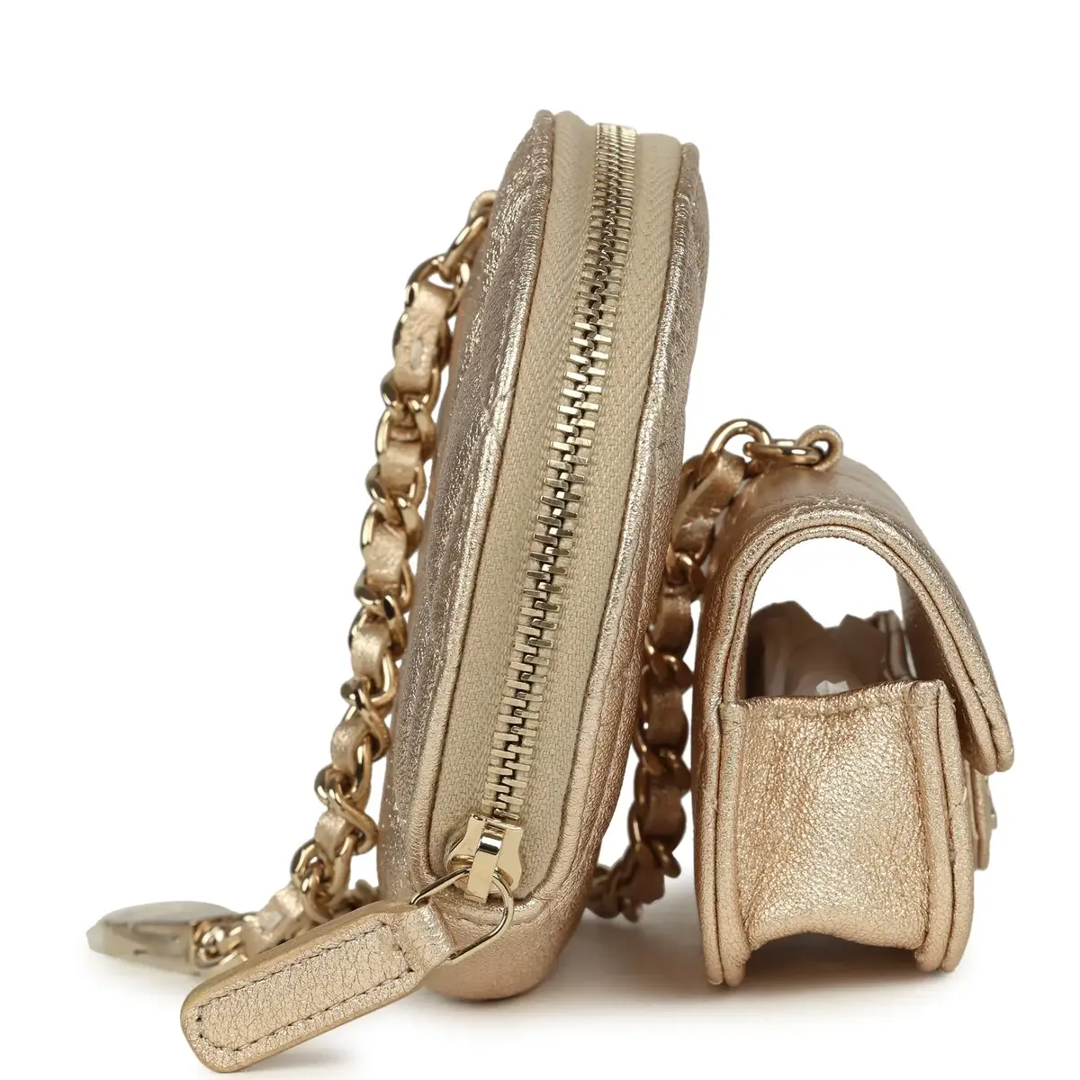 Chanel Chanel Round Clip-On Coin Purse and Airpod Pro Case Metallic Gold Goatskin Light Gold Hardware | Thumbnail 4