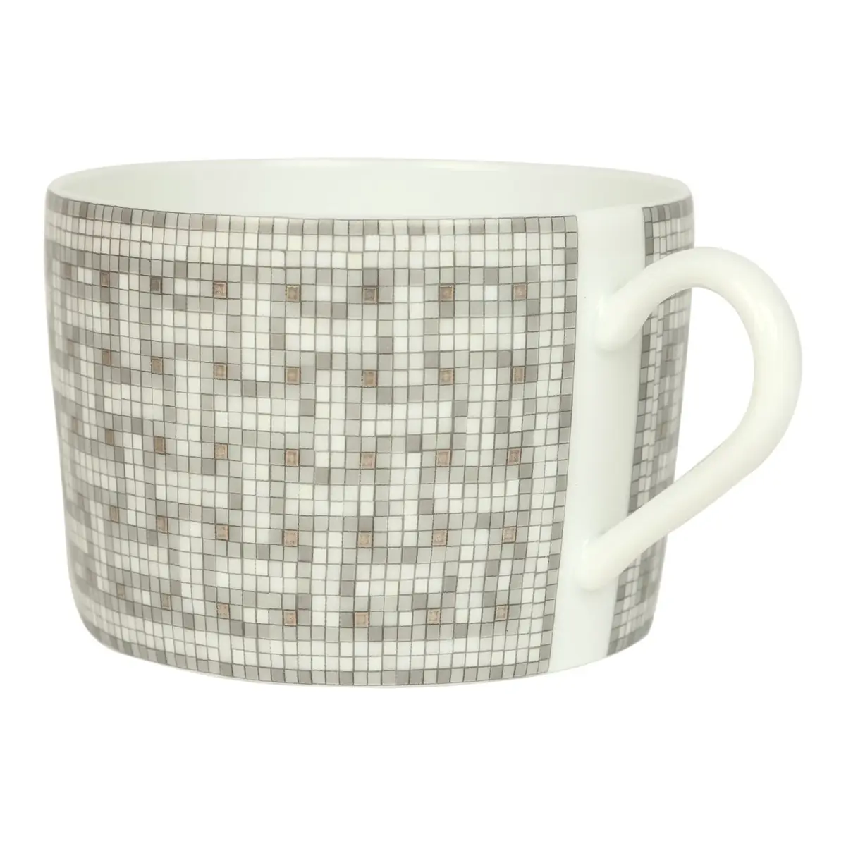 HERMÈS Hermes "Mosaique Au 24" White & Grey Porcelain Tea Cup and Saucer Set | Thumbnail 4