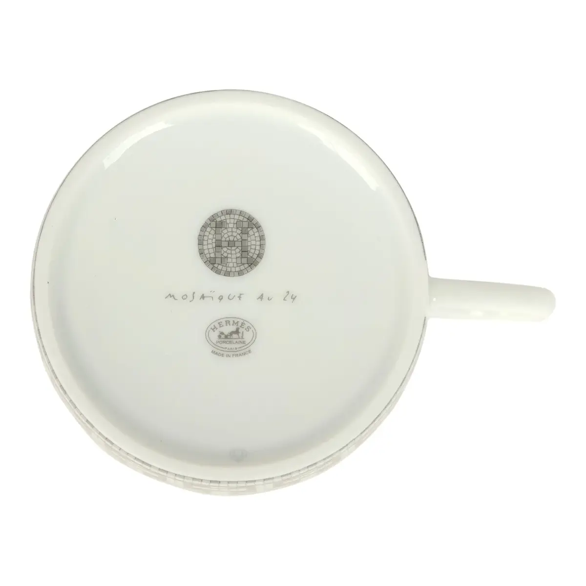 HERMÈS Hermes "Mosaique Au 24" White & Grey Porcelain Tea Cup and Saucer Set | Thumbnail 6
