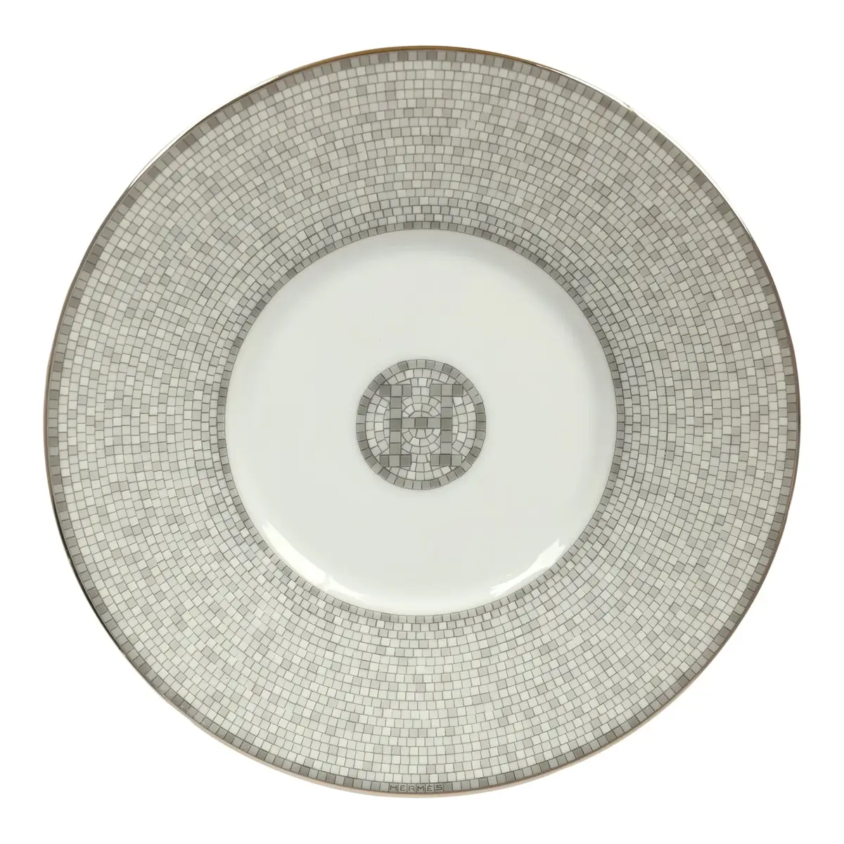 HERMÈS Hermes "Mosaique Au 24" White & Grey Porcelain Tea Cup and Saucer Set | Thumbnail 7