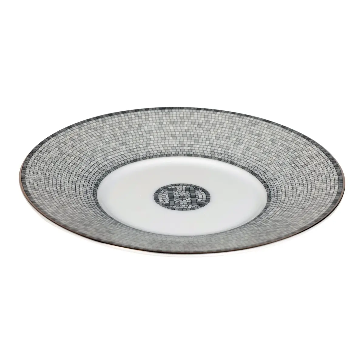 HERMÈS Hermes "Mosaique Au 24" White & Grey Porcelain Tea Cup and Saucer Set | Thumbnail 8