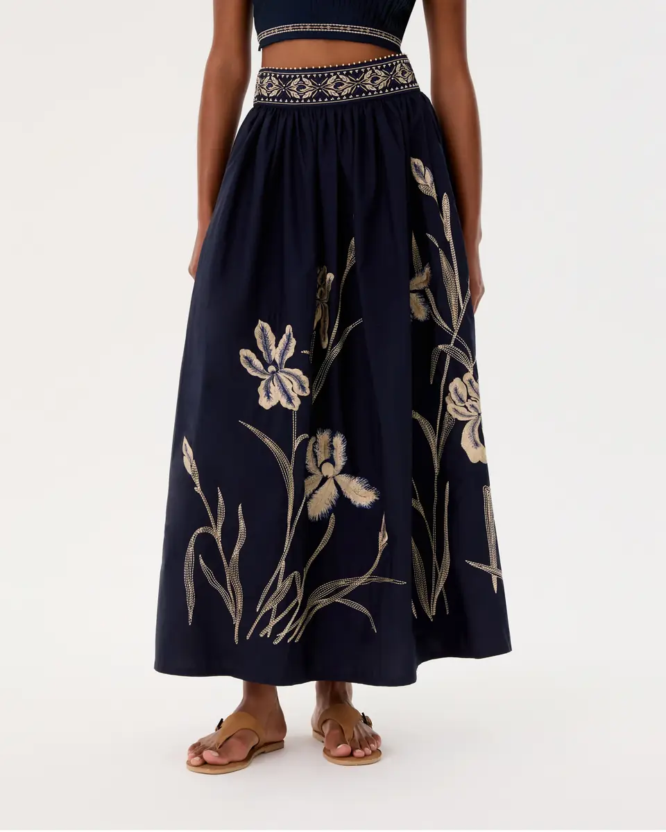 Emporio Sirenuse Ombretta Skirt with Iris Embroidery | Thumbnail 3