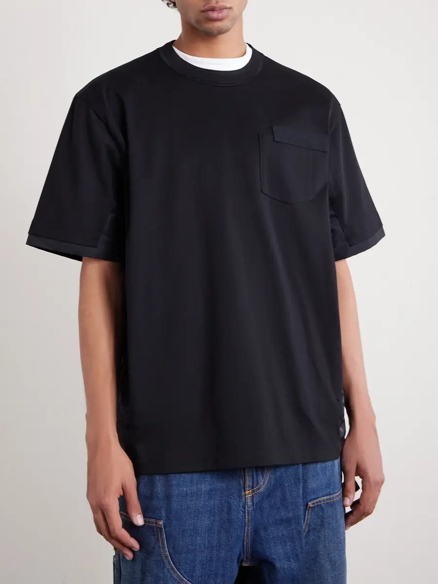 Sacai Appliquéd Shell-Trimmed Cotton-Jersey T-Shirt - Men | Thumbnail 3 Sacai Appliquéd Shell-Trimmed Cotton-Jersey T-Shirt - Men | Thumbnail 3