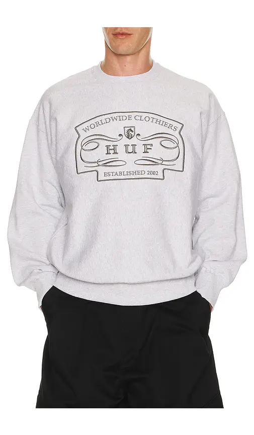 HUF Worldwide Clothiers Crewneck Sweatshirt | Image 1 HUF Worldwide Clothiers Crewneck Sweatshirt | Image 1