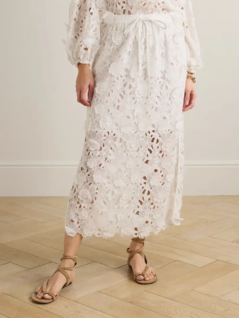 Zimmermann Patience Broderie Anglaise Cotton Midi Skirt | Thumbnail 3