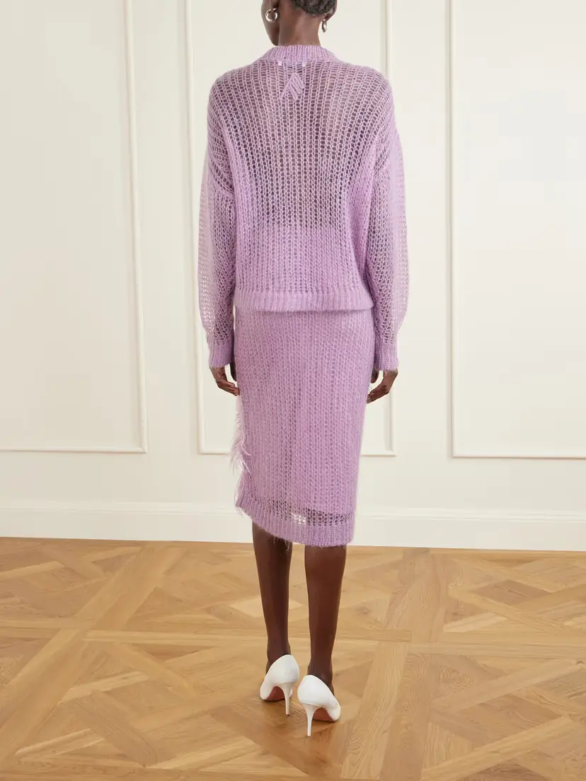 The Attico Feather-trimmed Crochet-knit Mohair-blend Sweater | Thumbnail 3 The Attico Feather-trimmed Crochet-knit Mohair-blend Sweater | Thumbnail 3