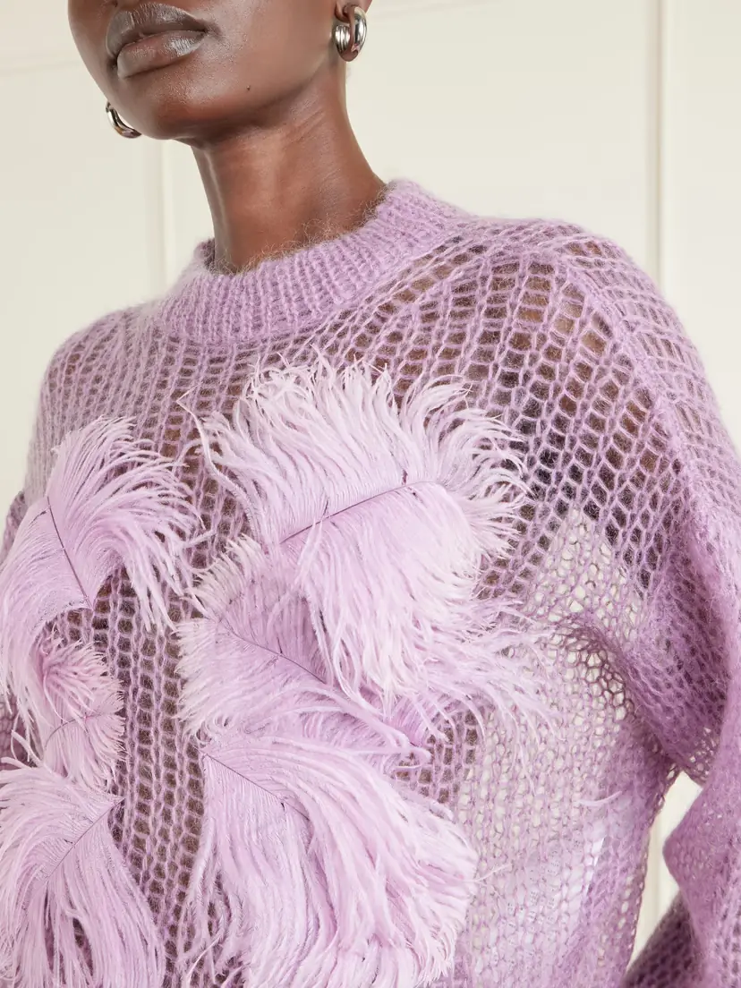 The Attico Feather-trimmed Crochet-knit Mohair-blend Sweater | Thumbnail 4 The Attico Feather-trimmed Crochet-knit Mohair-blend Sweater | Thumbnail 4