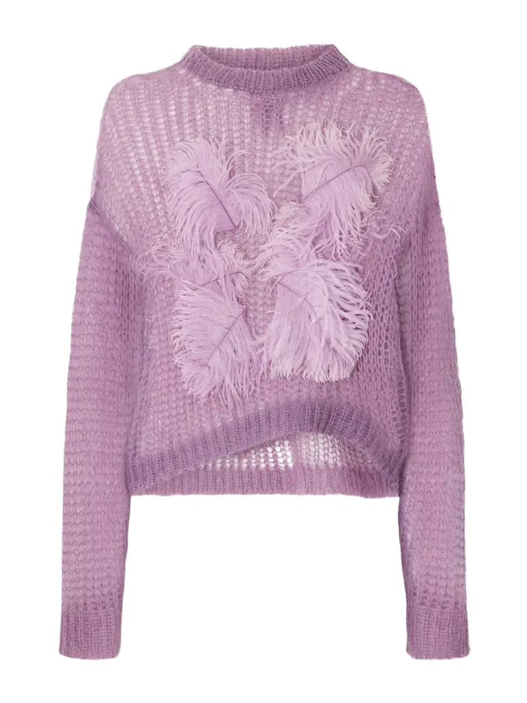 The Attico Feather-trimmed Crochet-knit Mohair-blend Sweater | Image 1 The Attico Feather-trimmed Crochet-knit Mohair-blend Sweater | Image 1