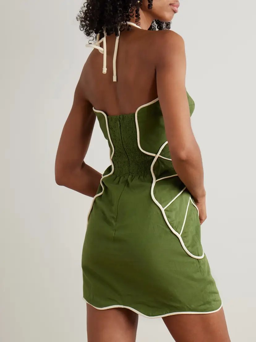 Farm Rio Appliquéd Linen-blend Halterneck Mini Dress | Thumbnail 3 Farm Rio Appliquéd Linen-blend Halterneck Mini Dress | Thumbnail 3