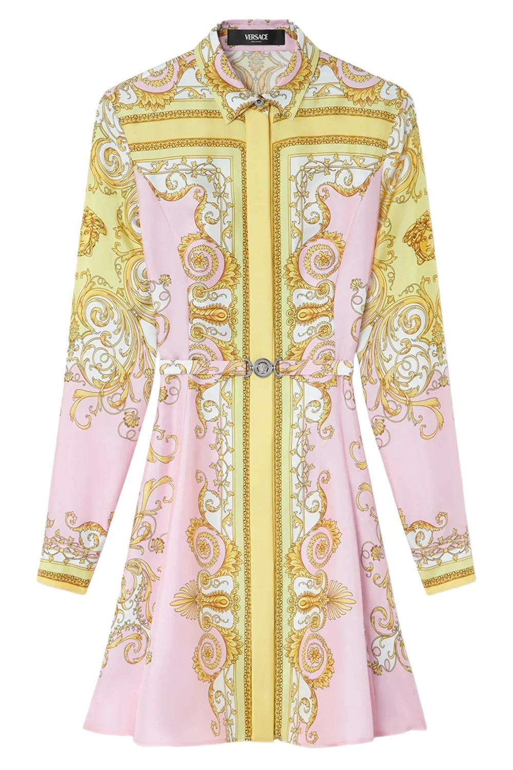 Printed Mini Shirt Dress - Pale Yellow Rose Printed Mini Shirt Dress - Pale Yellow Rose