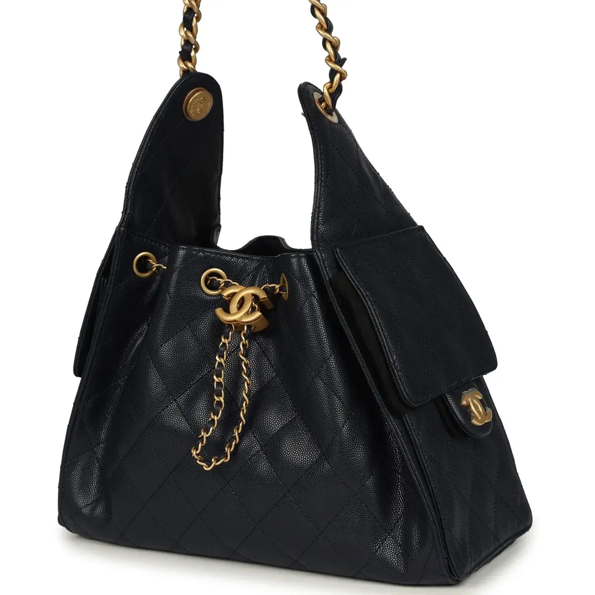 Chanel Chanel Small 25 Hobo Bag Dark Navy Caviar Antique Gold Hardware | Thumbnail 3