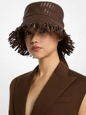 Michael Kors Collection Hand-Woven Leather Bucket Hat in Brown - One Size by Michael Kors Collection | Thumbnail 2 Michael Kors Collection Hand-Woven Leather Bucket Hat in Brown - One Size by Michael Kors Collection | Thumbnail 2
