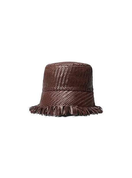 Michael Kors Collection Hand-Woven Leather Bucket Hat in Brown - One Size by Michael Kors Collection