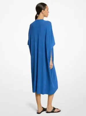Michael Kors Collection Stretch Viscose V-Neck Caftan in Blue | Thumbnail 3