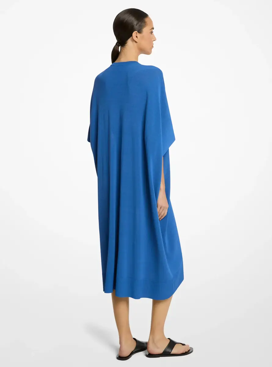 Michael Kors Collection Stretch Viscose V-Neck Caftan in Blue | Thumbnail 6