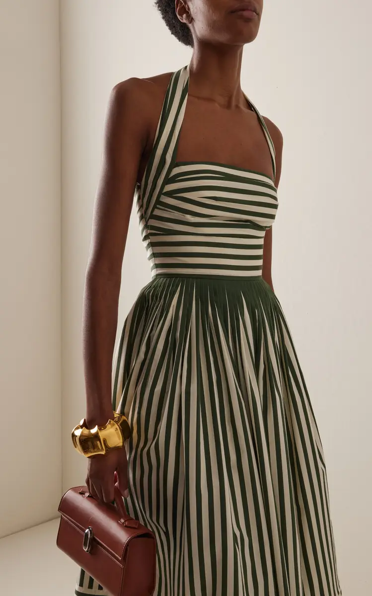 Carolina Herrera Ruched Striped Cotton-Blend Halter Midi Dress | Thumbnail 2 Carolina Herrera Ruched Striped Cotton-Blend Halter Midi Dress | Thumbnail 2