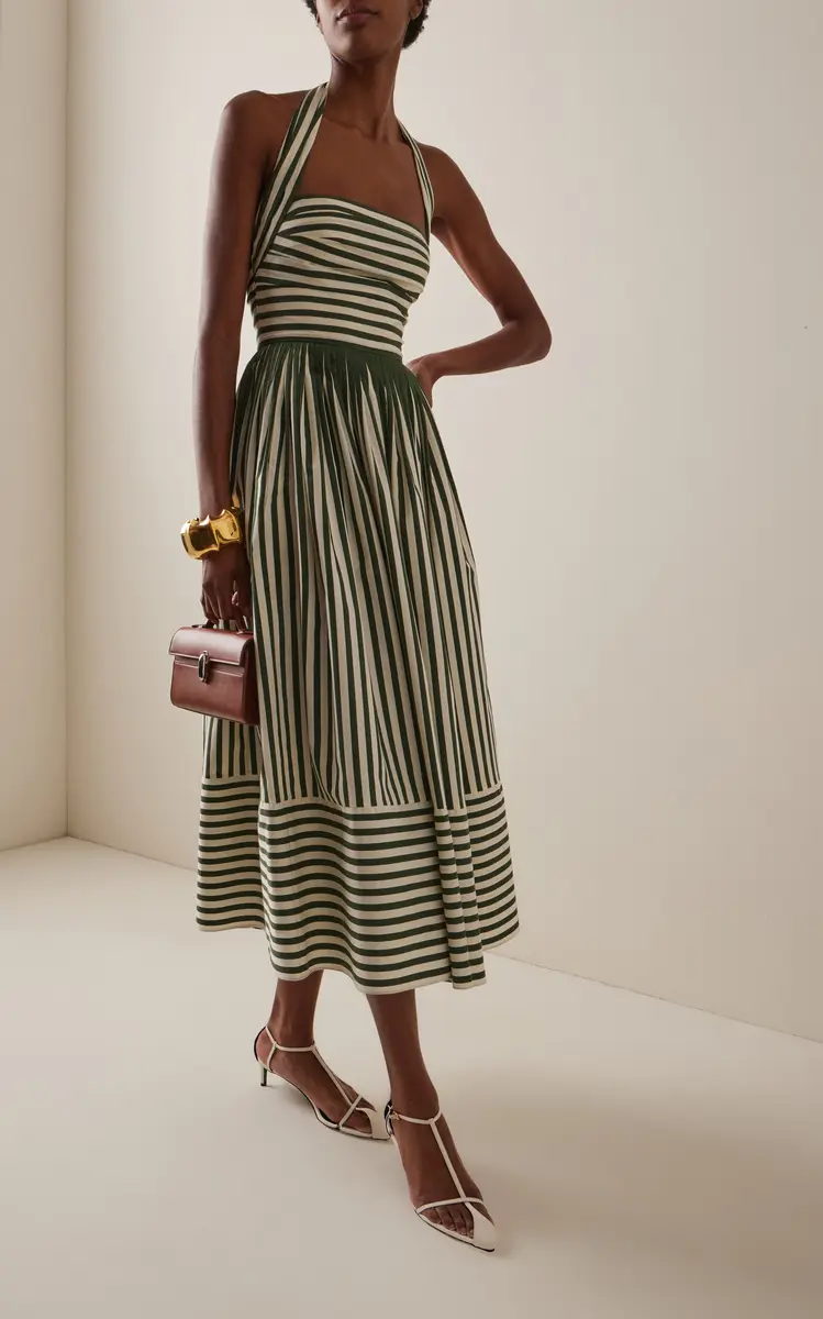 Carolina Herrera Ruched Striped Cotton-Blend Halter Midi Dress | Thumbnail 3 Carolina Herrera Ruched Striped Cotton-Blend Halter Midi Dress | Thumbnail 3