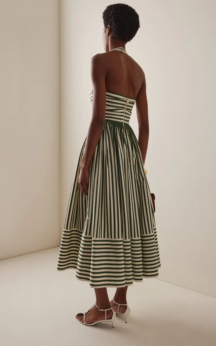 Carolina Herrera Ruched Striped Cotton-Blend Halter Midi Dress | Thumbnail 4 Carolina Herrera Ruched Striped Cotton-Blend Halter Midi Dress | Thumbnail 4