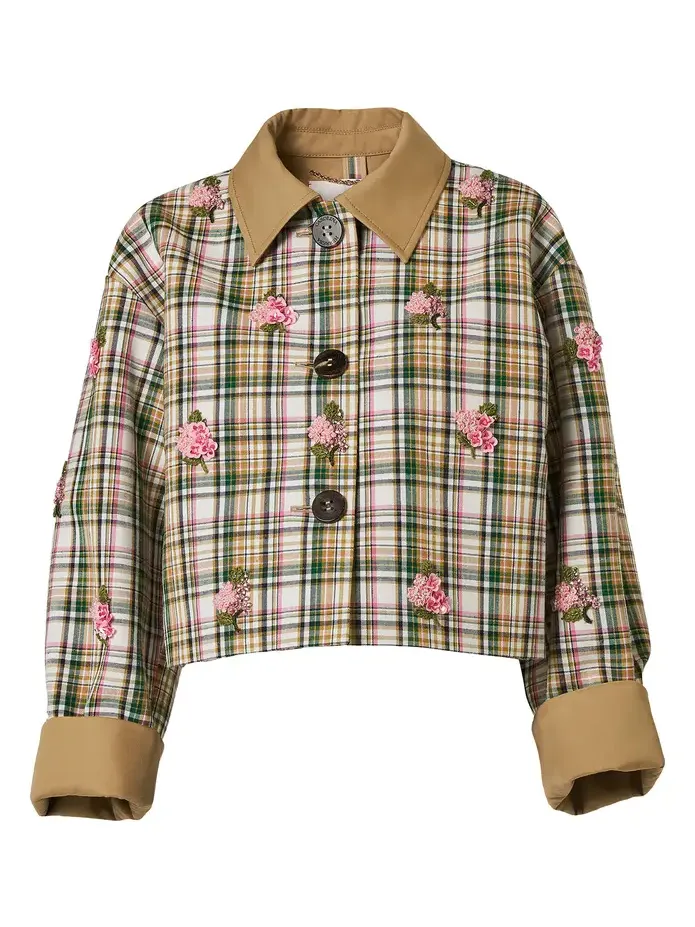 Carolina Herrera Embroidered Check Plaid Tailoring Jacket
