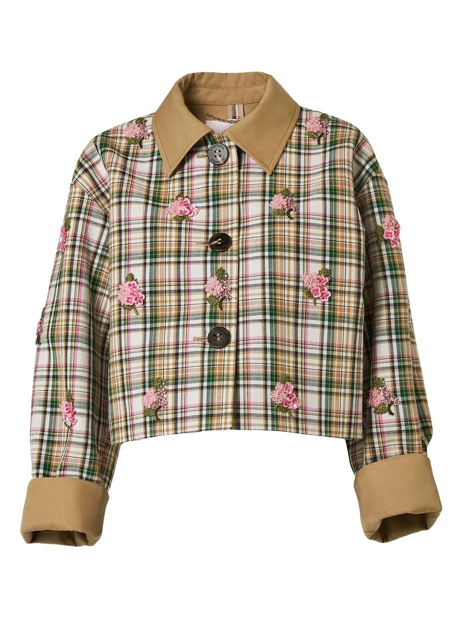 Carolina Herrera Embroidered Check Plaid Tailoring Jacket