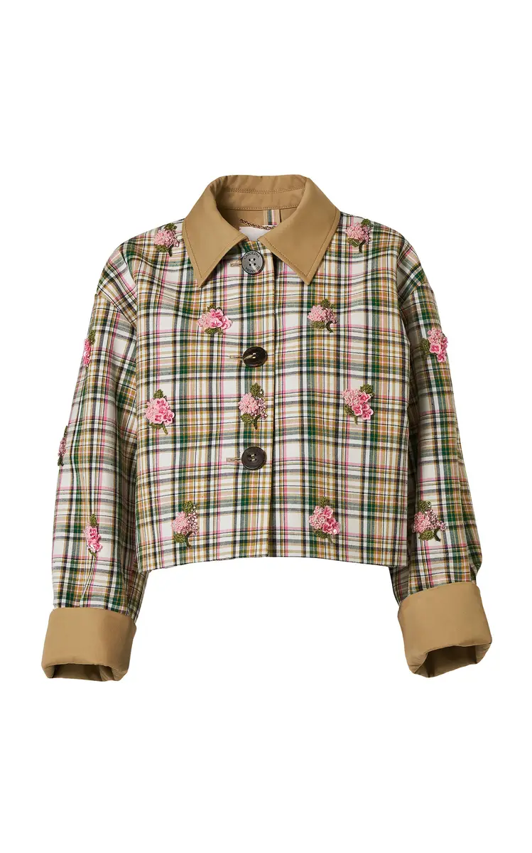 Carolina Herrera Embroidered Check Plaid Tailoring Jacket