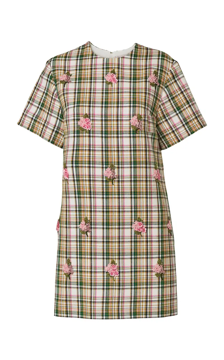 Carolina Herrera Embroidered Check Plaid Tailoring Shift Dress