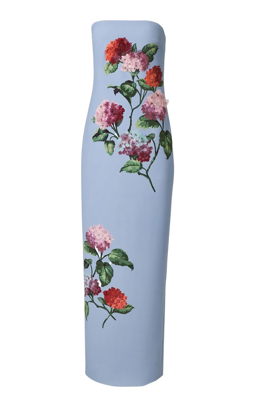 Carolina Herrera Strapless Hydrangea-Embroidered Column Gown