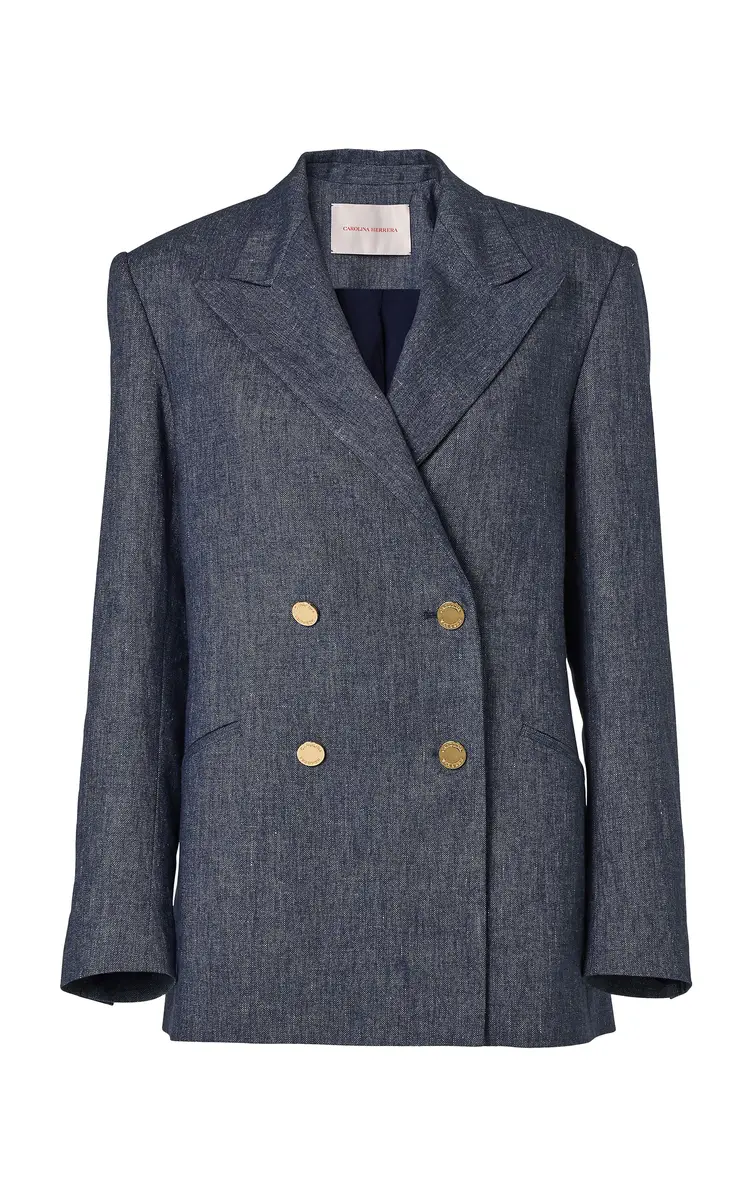 Carolina Herrera Double-Breasted Linen-Cashmere Blend Blazer | Image 1 Carolina Herrera Double-Breasted Linen-Cashmere Blend Blazer | Image 1