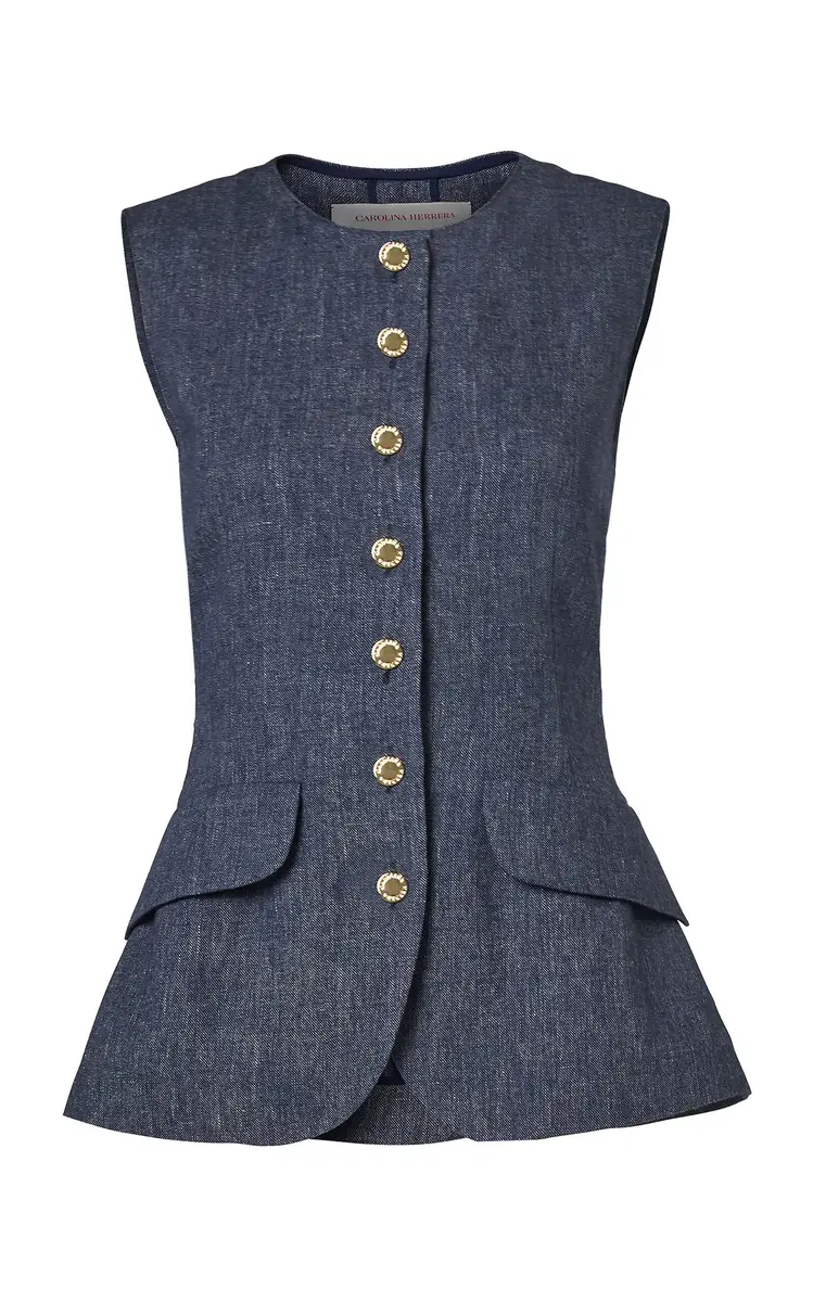 Carolina Herrera Button-Up Linen-Cashmere Blend Top