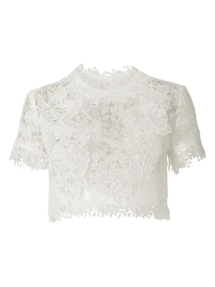 Cropped Hydrangea Floral Lace Top Cropped Hydrangea Floral Lace Top