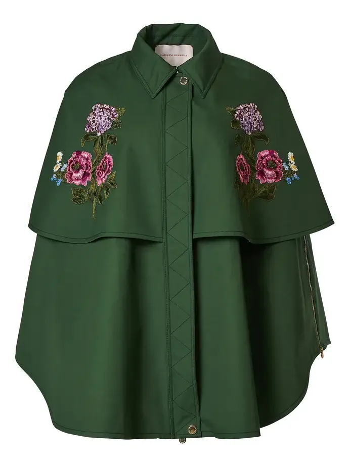 Embroidered Cotton-Twill Cape