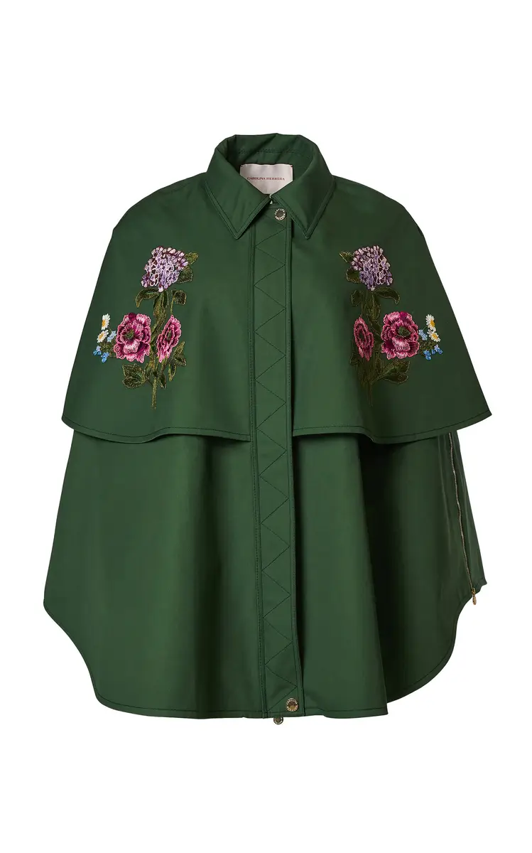 Carolina Herrera Embroidered Cotton-Twill Cape