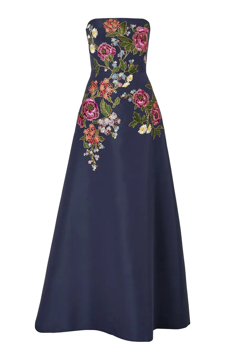 Embroidered Strapless Silk-Faille Gown Embroidered Strapless Silk-Faille Gown