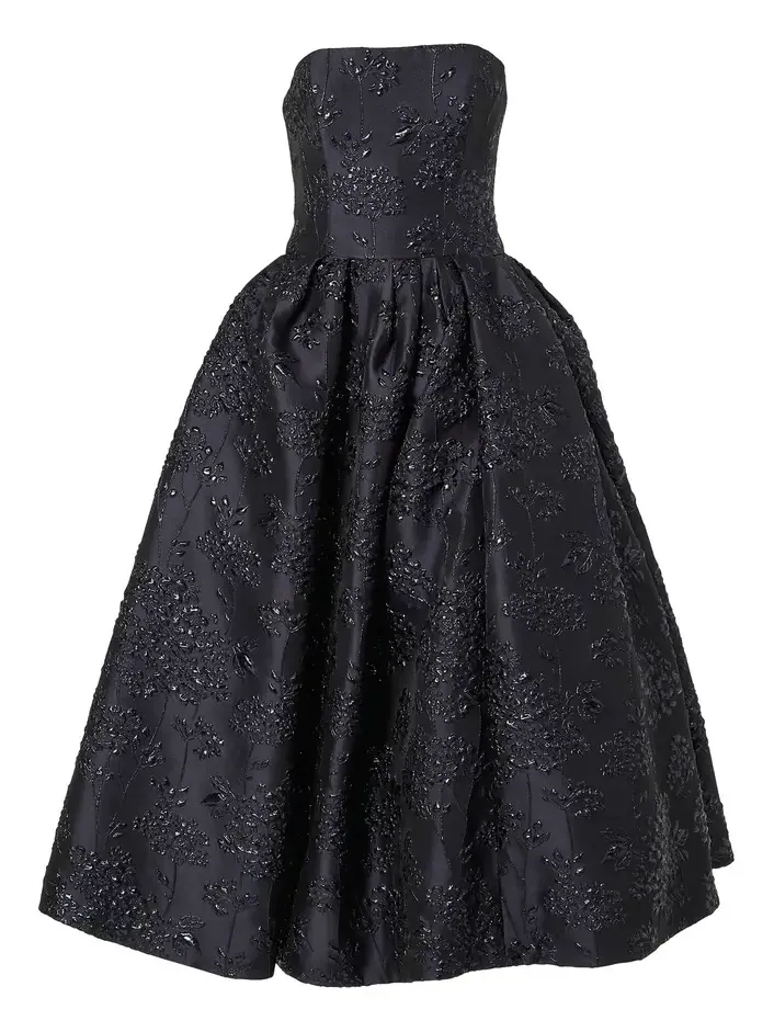 Strapless Floral Bouquet Lurex Midi Dress Strapless Floral Bouquet Lurex Midi Dress