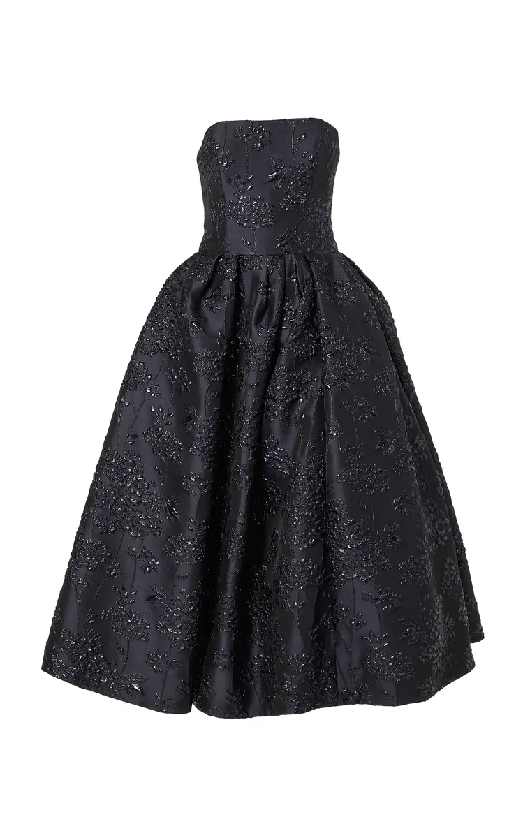 Carolina Herrera Strapless Floral Bouquet Lurex Midi Dress