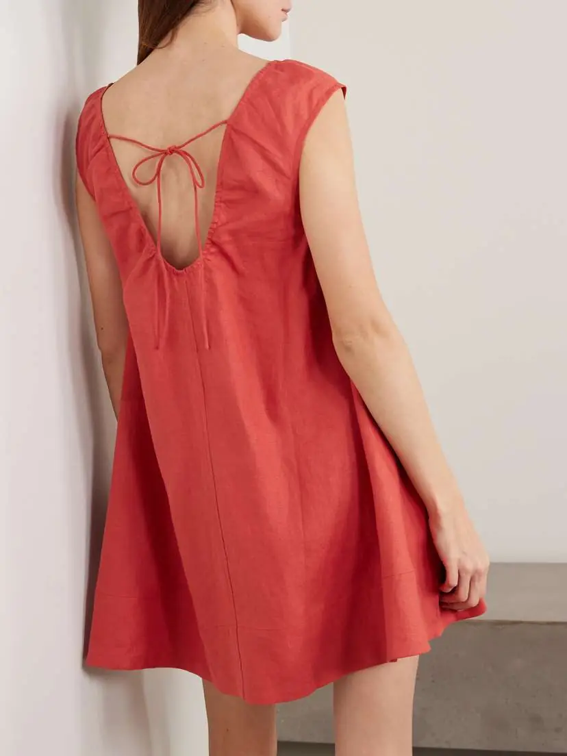 Faithfull Perla Tie-detailed Linen Mini Dress | Thumbnail 3 Faithfull Perla Tie-detailed Linen Mini Dress | Thumbnail 3