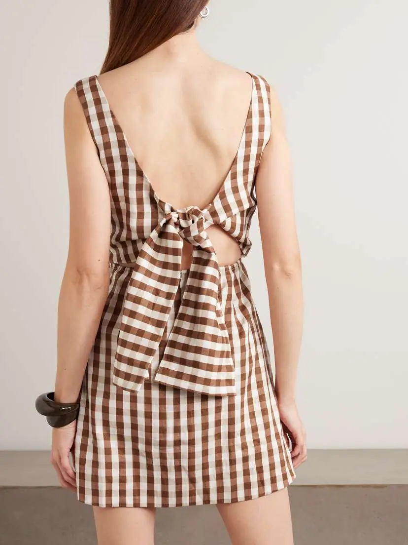 Faithfull Sofia Tie-detailed Gingham Linen Mini Dress | Thumbnail 3