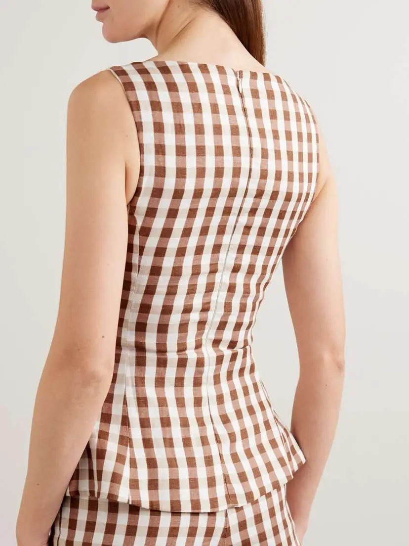 Faithfull Ana Gingham Linen Peplum Top | Thumbnail 3