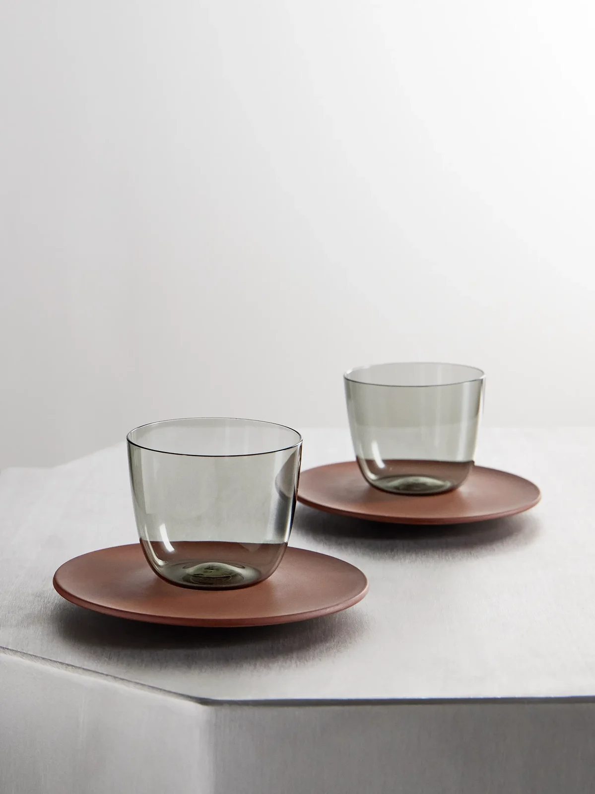 LOBMEYR + Meissen Set Of Two Glass And Stoneware Espresso Cups And Saucers - Neutrals