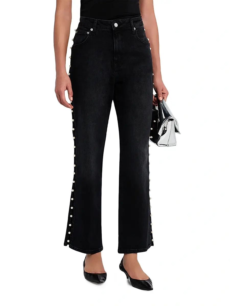 Simkhai Women's Amelia Embellished High-Rise Straight-Leg Ankle Jeans | Thumbnail 3 Simkhai Women's Amelia Embellished High-Rise Straight-Leg Ankle Jeans | Thumbnail 3