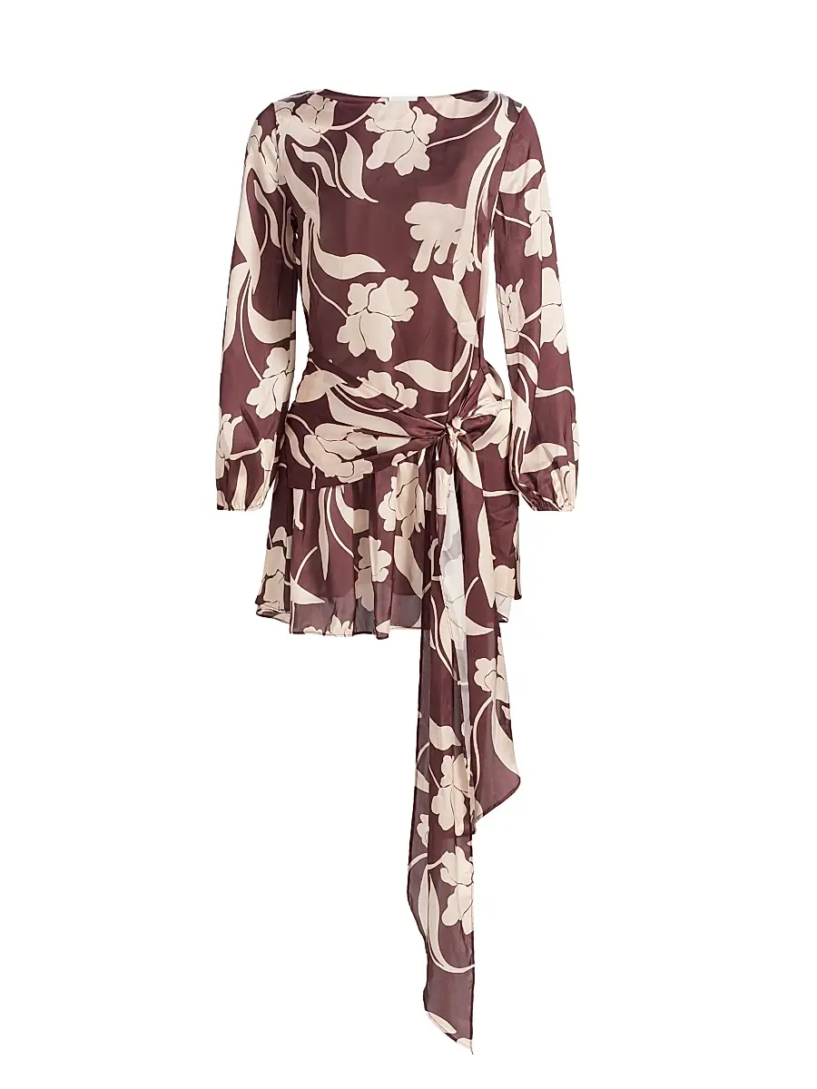 MISA Los Angeles Women's Larissa Floral Waist-Tie Minidress - Chocolate Flora | Image 1 MISA Los Angeles Women's Larissa Floral Waist-Tie Minidress - Chocolate Flora | Image 1